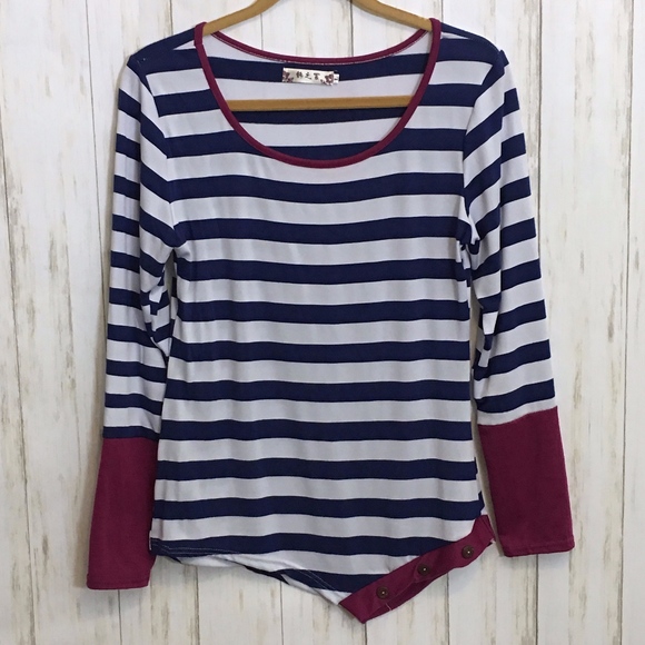 Button Detail VCut Asymmetrical Striped Sailor Top - Picture 1 of 6
